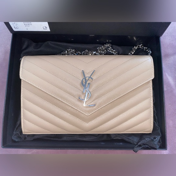 WORN 2x YSL Cassandre Matelassé Chain Wallet In Grain De Poudre Embossed Leather - Picture 8 of 15